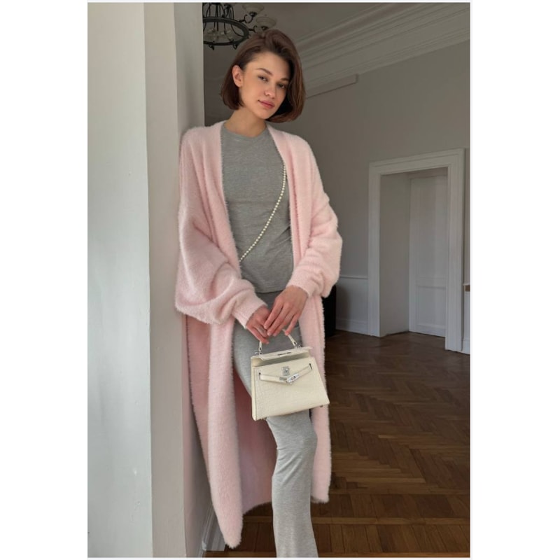 Vintage Cardigan for Women, Fluffy Warm Long Sleeve, Oversize Knitted Sweater, Solid White Autumn Winter Fashion