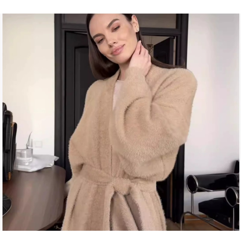 Vintage Cardigan for Women, Fluffy Warm Long Sleeve, Oversize Knitted Sweater, Solid White Autumn Winter Fashion