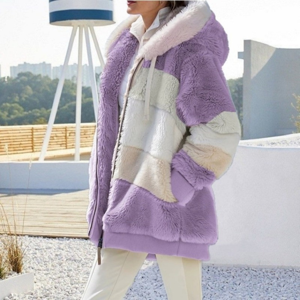 Oversized Jacket for Women, Warm Plush Hooded Coat, Loose Streetwear Outerwear, Autumn Winter Fashion