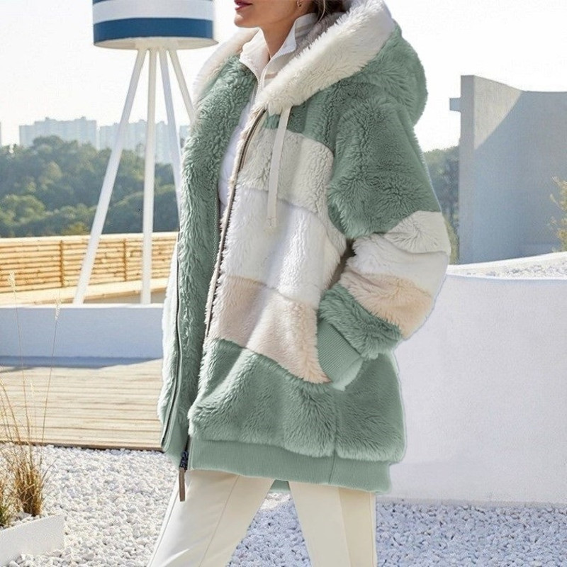 Oversized Jacket for Women, Warm Plush Hooded Coat, Loose Streetwear Outerwear, Autumn Winter Fashion