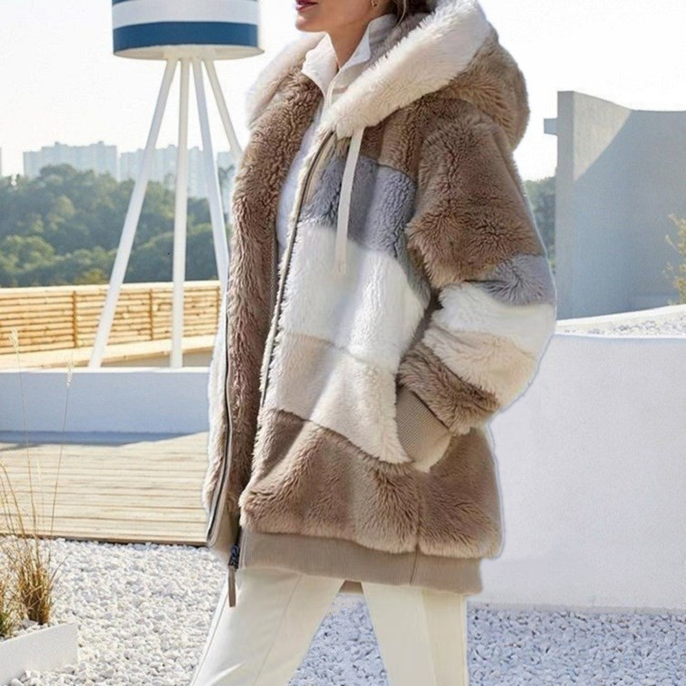 Oversized Jacket for Women, Warm Plush Hooded Coat, Loose Streetwear Outerwear, Autumn Winter Fashion