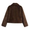 Brown Faux Fur Jacket, Women's Retro Streetwear Coat, Casual Crop Style with Side Pockets, Thick Warm Lapel for Winter