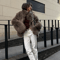 Chic Women's Furry Coat, Loose Fit with Stand Up Collar, Thick Warm Winter Outerwear, Solid Color Fashion