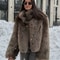 Chic Women's Furry Coat, Loose Fit with Stand Up Collar, Thick Warm Winter Outerwear, Solid Color Fashion