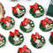 Mini Christmas Wreaths Pack, Artificial Plastic Tree Ornaments, Festive Red Bows and Golden Bells Decorations