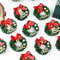 Mini Christmas Wreaths Pack, Artificial Plastic Tree Ornaments, Festive Red Bows and Golden Bells Decorations