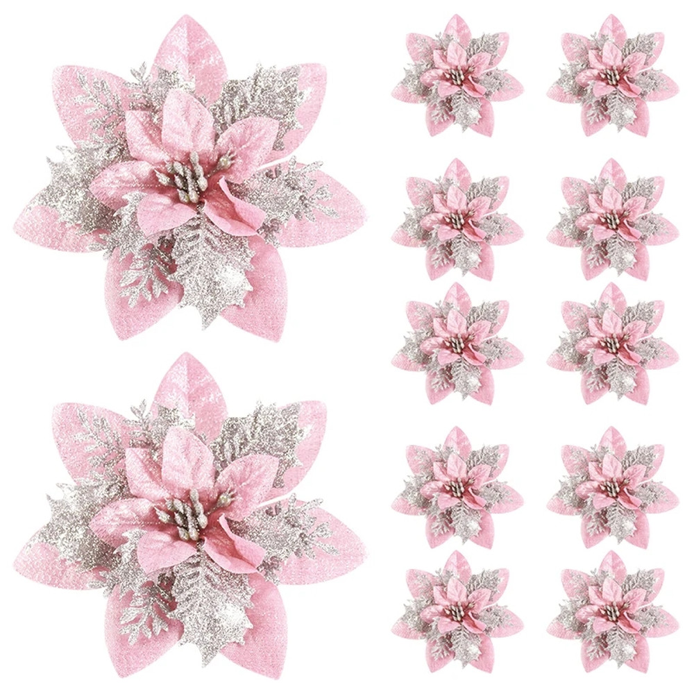 Artificial Flower Ornaments Merry Glitter Pink Christmas Flowers Tree Christmas Decoration For Home 2