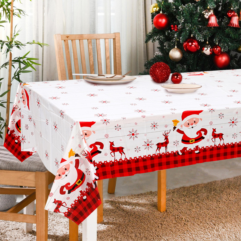 Merry Christmas Decors For Home Santa Claus Elk Deer Tablecloth Navidad Natal Table Cover New Year  4