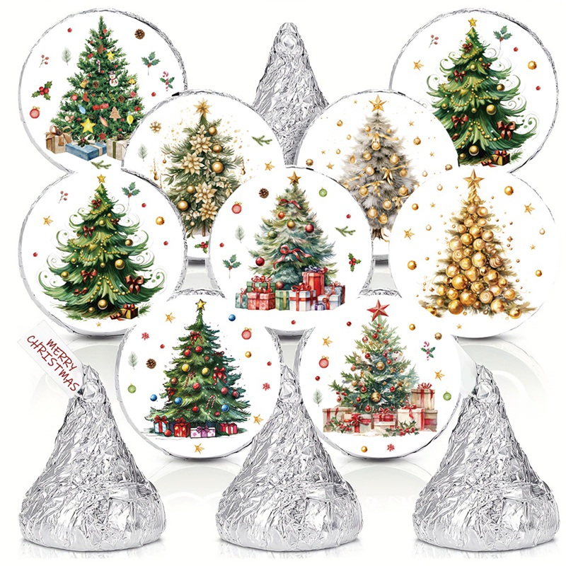 Merry Christmas Stickers Round Tree Tags, Gift Labels for Kids, Baking Package Stickers