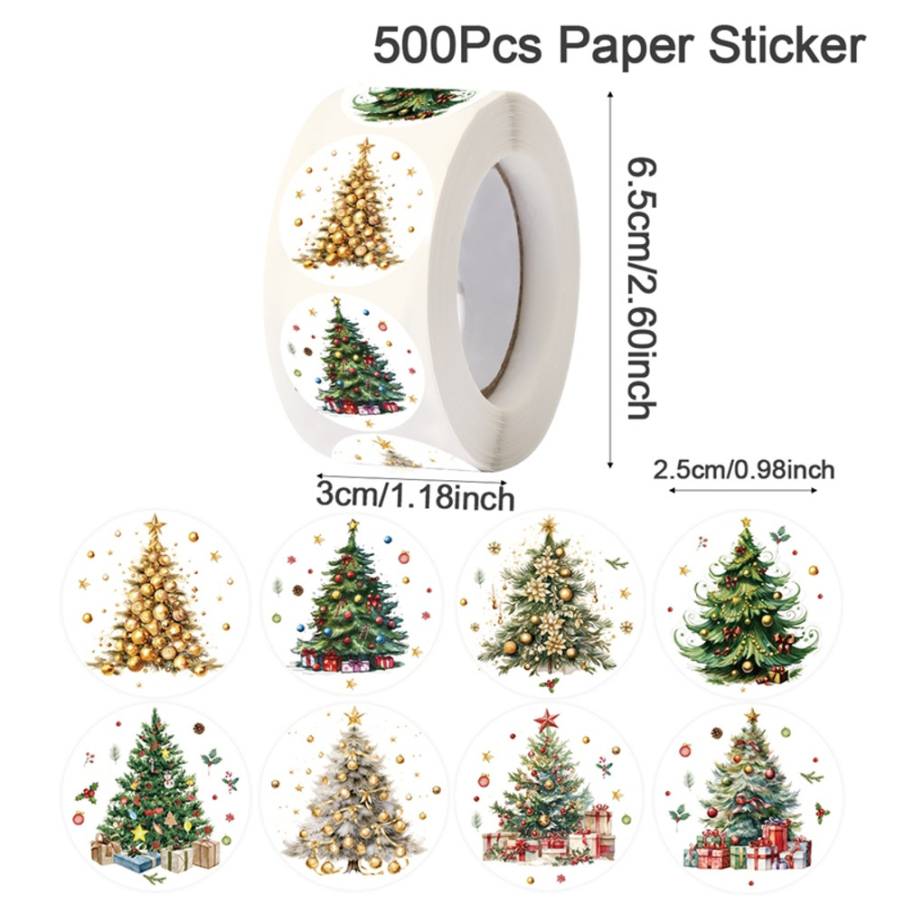Merry Christmas Stickers Round Tree Tags, Gift Labels for Kids, Baking Package Stickers