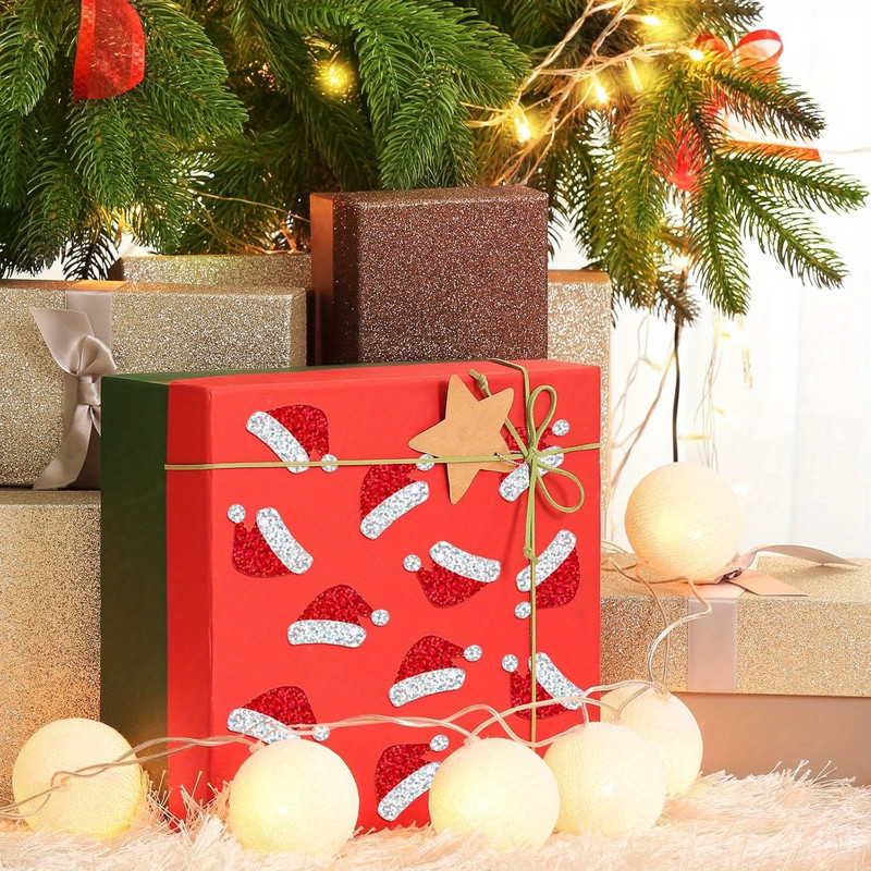 Flashing Christmas Hat Sticker, Laser Santa Claus Hat Waterproof Sticker, Red Christmas Envelope and Journal Decor
