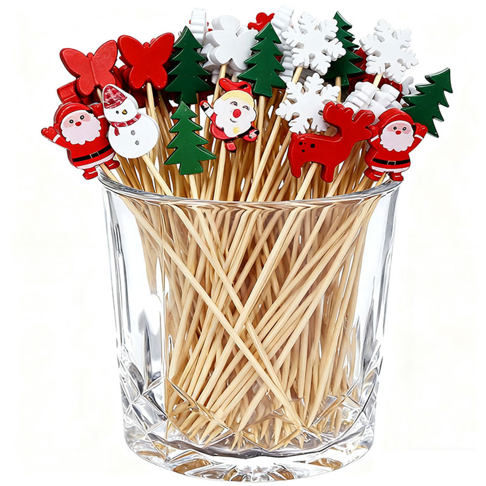Bamboo Stick Christmas Santa Snowman, Elk Angel Skewer, Party Disposable Decoration, Fruit Dessert Food Toothpicks