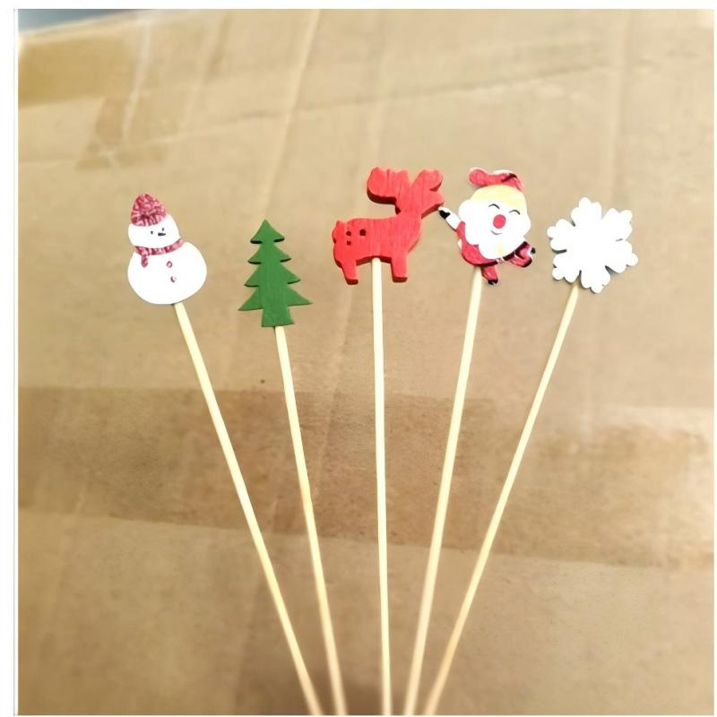 Bamboo Stick Christmas Santa Snowman, Elk Angel Skewer, Party Disposable Decoration, Fruit Dessert Food Toothpicks