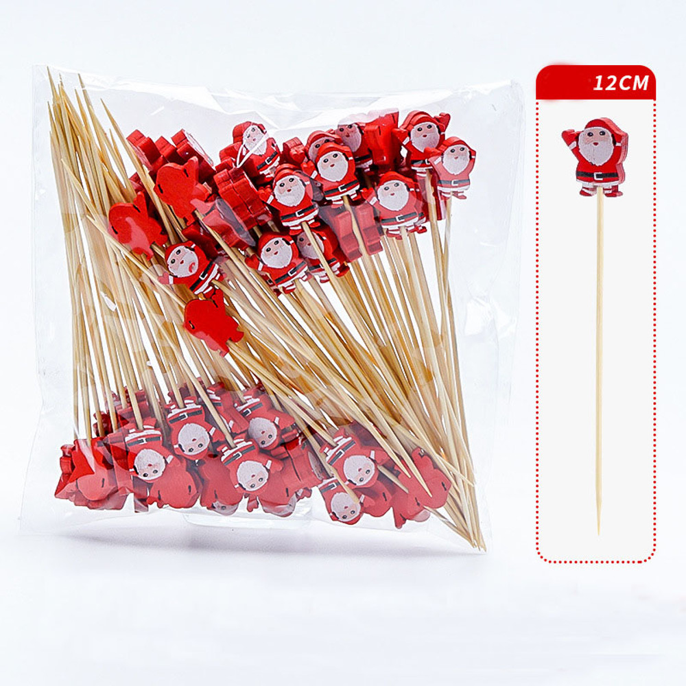 Bamboo Stick Christmas Santa Snowman, Elk Angel Skewer, Party Disposable Decoration, Fruit Dessert Food Toothpicks