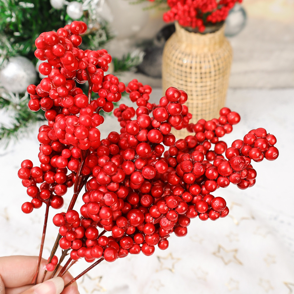 Fake Berries Pearl Beads Artificial Red Cherry Stamen DIY Christmas Wreath Holiday Party And New Ye 2