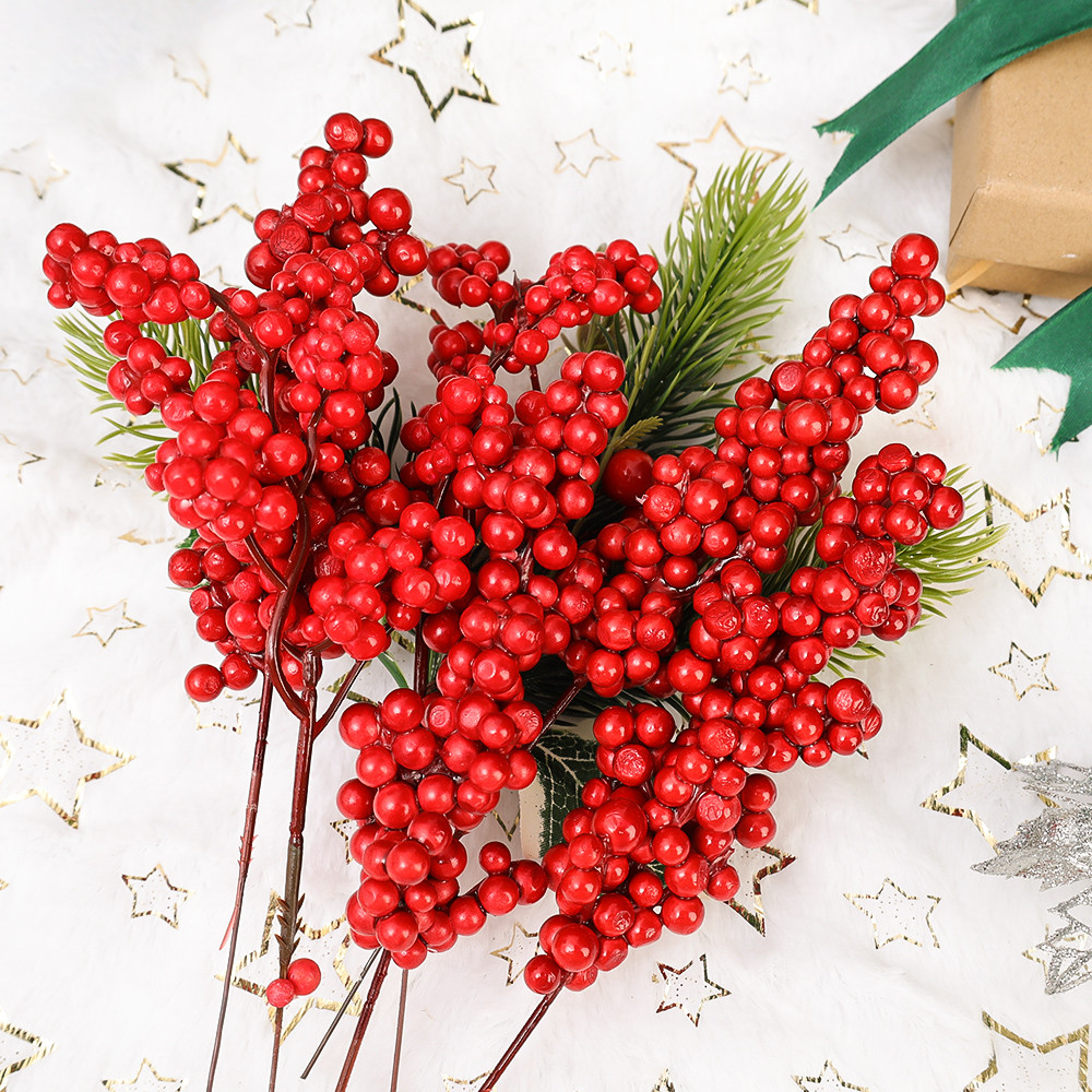 Fake Berries Pearl Beads Artificial Red Cherry Stamen DIY Christmas Wreath Holiday Party And New Ye 3