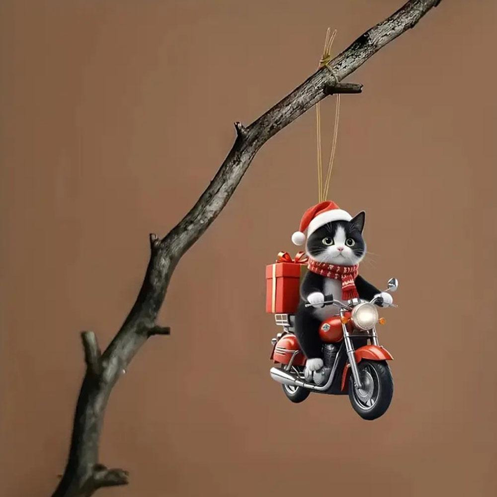 Cartoon Motorcycle Cat Acrylic Pendant Riding Kitten Flat Ornament Christmas Tree And Car Hanging D 2