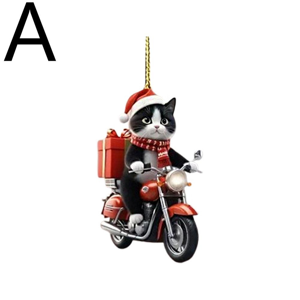 Cartoon Motorcycle Cat Acrylic Pendant Riding Kitten Flat Ornament Christmas Tree And Car Hanging D 3