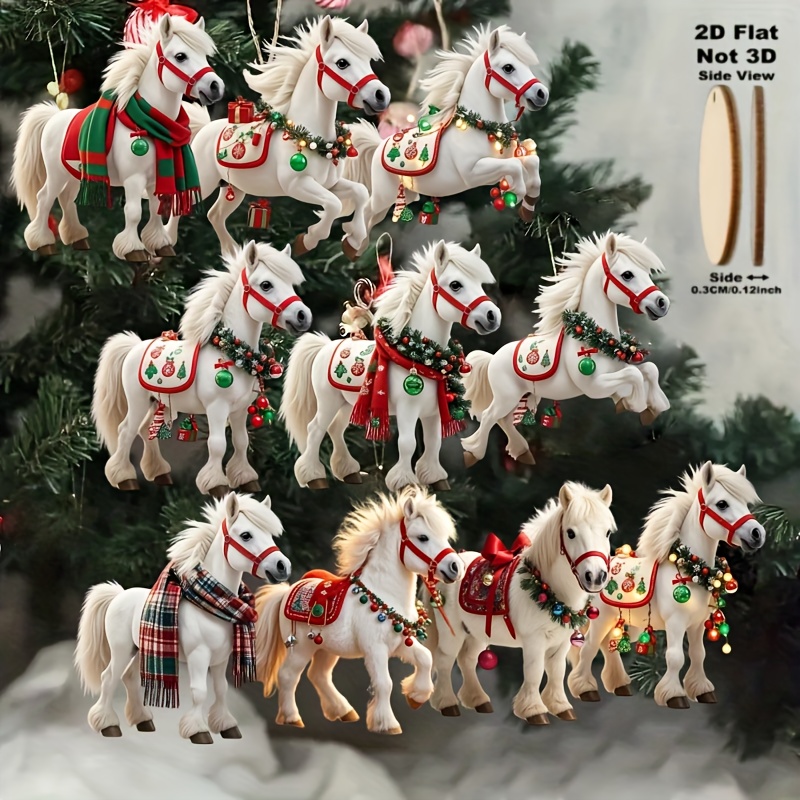 White Horse Wooden Hanging Decorations, Elegant Christmas Tree Ornaments, Perfect Party Decor and Holiday Gift