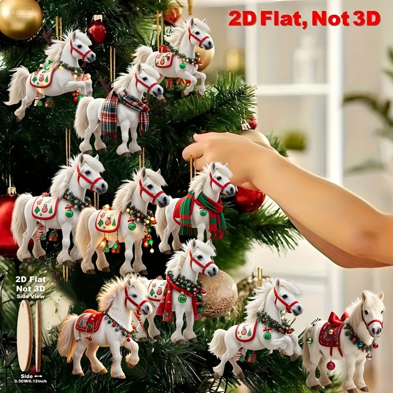 White Horse Wooden Hanging Decorations, Elegant Christmas Tree Ornaments, Perfect Party Decor and Holiday Gift