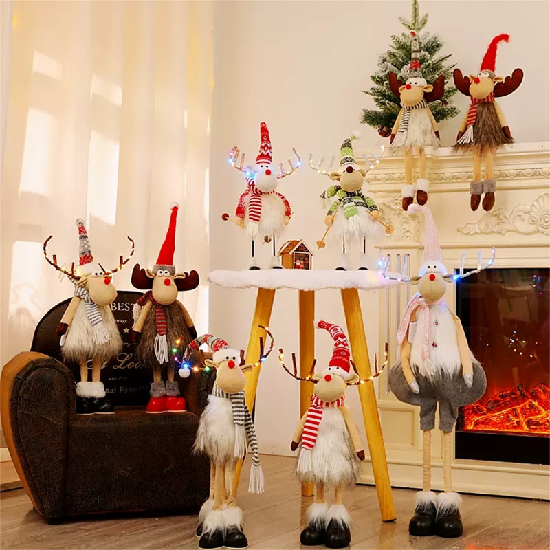 Dolls Navidad Figurine Ornaments, Christmas Large Standing Elk, With Lights Reindeer, Gift New Year Home Decor