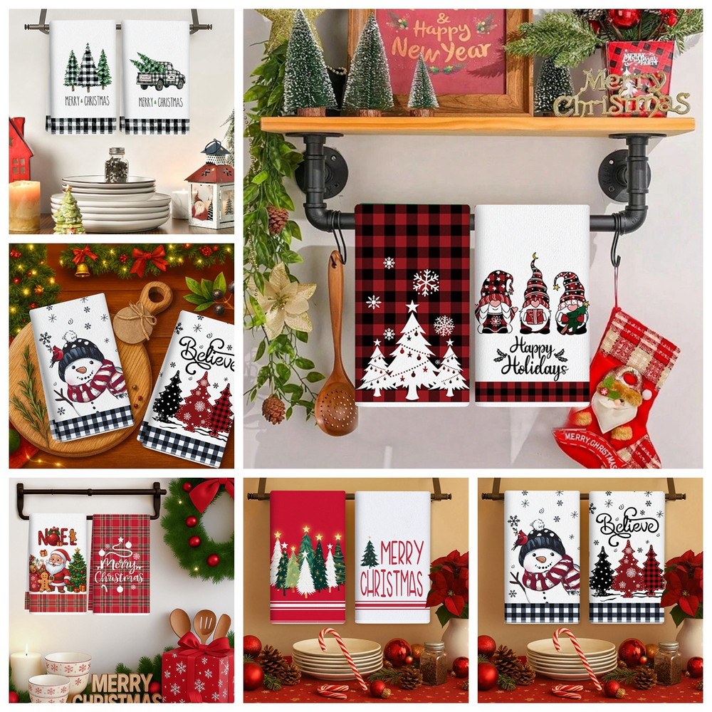 Merry Christmas Kitchen Towels Navidad Natal Dish Towel Santa Claus Party Decoration New Year Gift  1