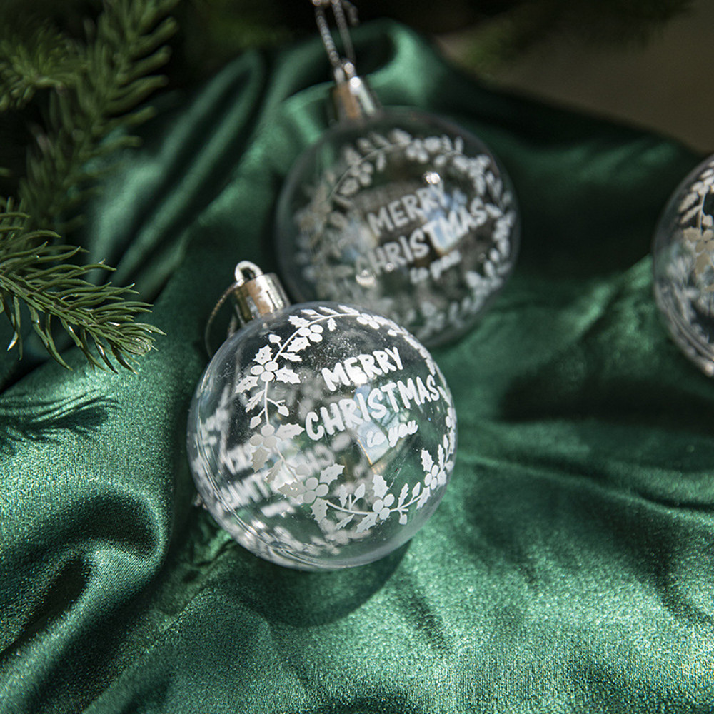 Christmas Tree Decoration Transparent Painted Christmas Ball White Snowball Pendant Home Decor 1