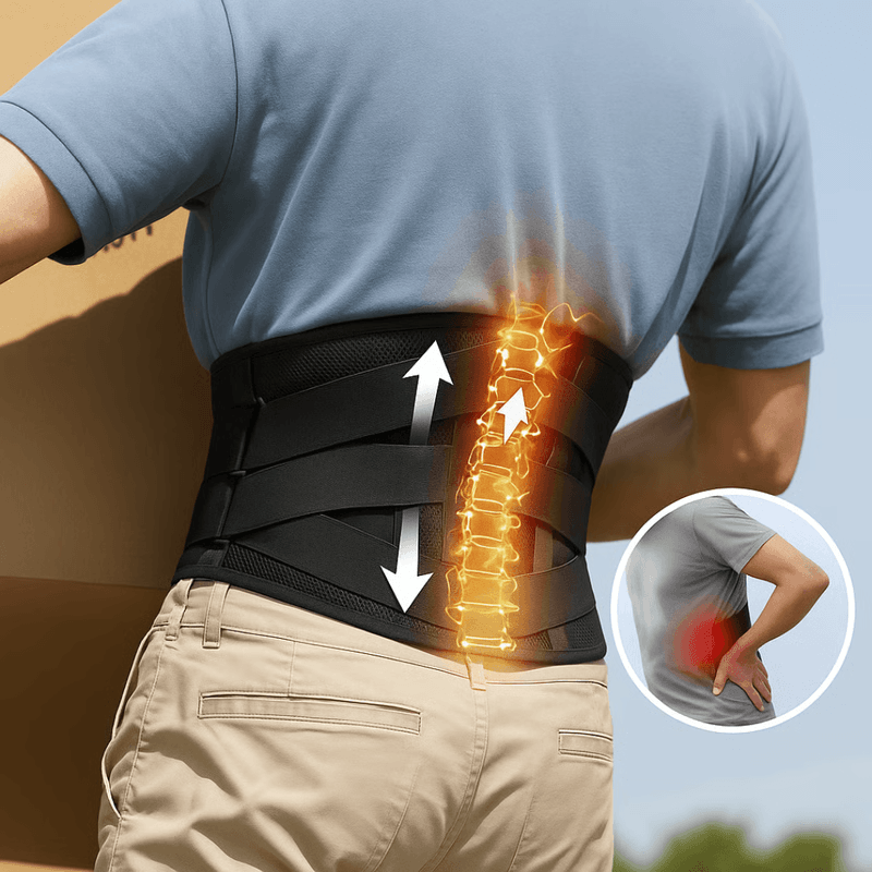 man wearing back brace for sciatica relief
