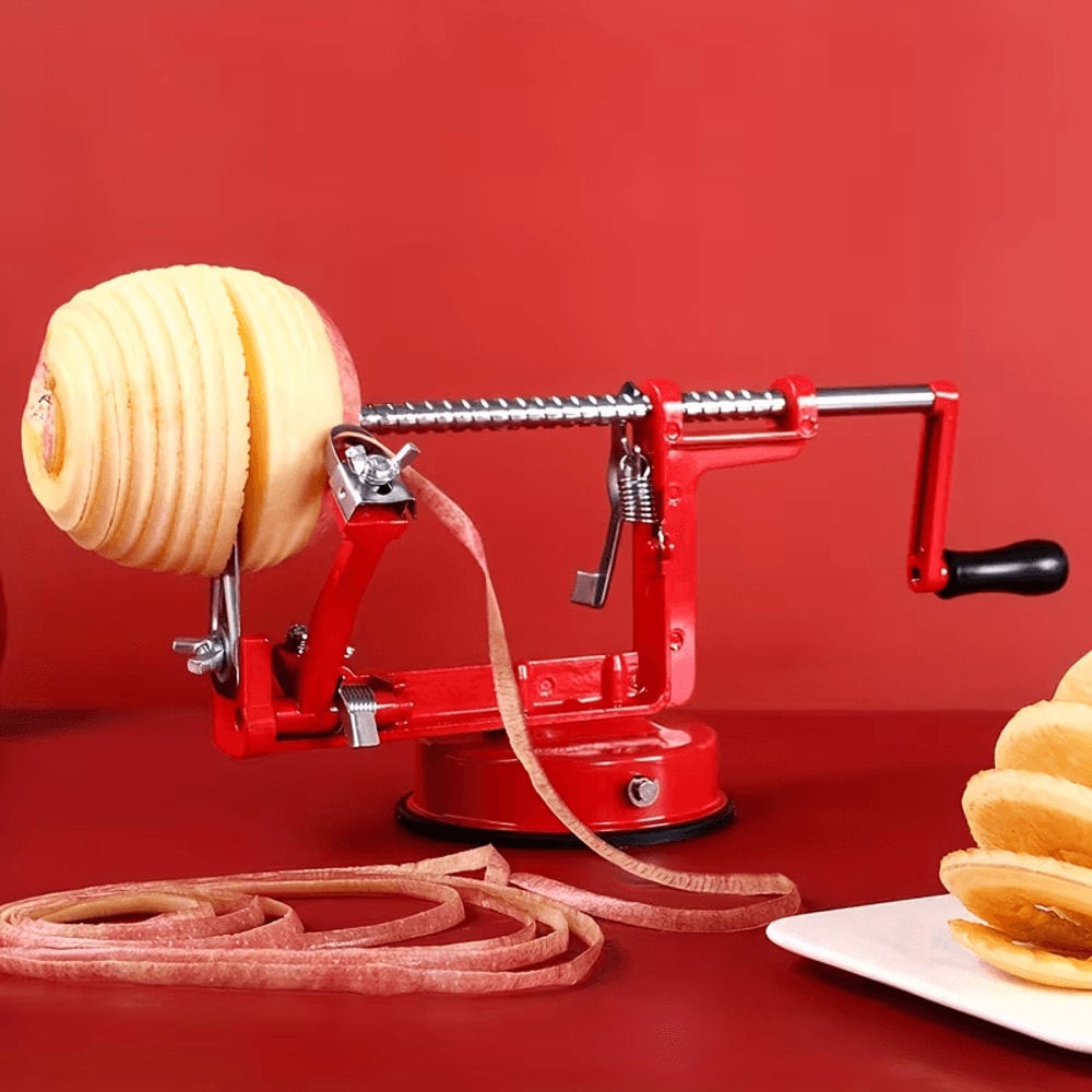 manual apple peeler corer slicer in use