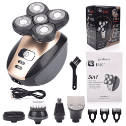 5-in-1 rotary electric shaver for men, bald head grooming and beard trimming kit