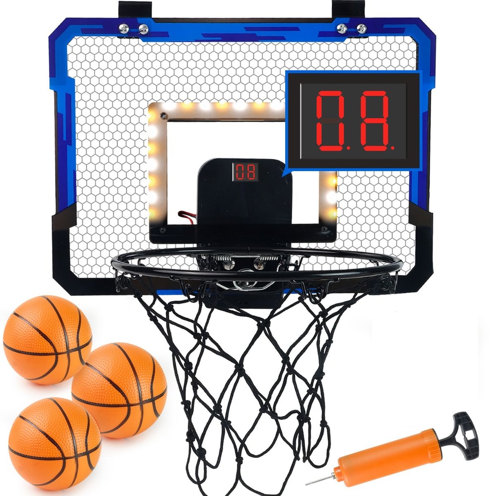 SucceBuy Kids Basketball Hoop Wall Mounted Indoor Toy With LED Lights Scoreboard Foldable Goal For 7
