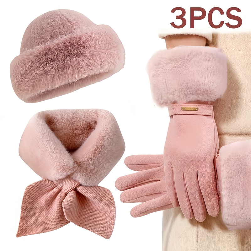 Womens Winter Hat Scarf Gloves Set For Warm Coverage And Easy Matching Style 3