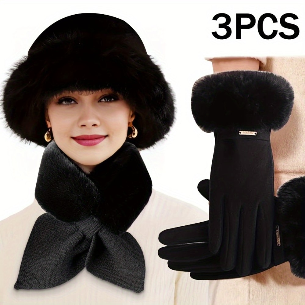 Womens Winter Hat Scarf Gloves Set For Warm Coverage And Easy Matching Style 7