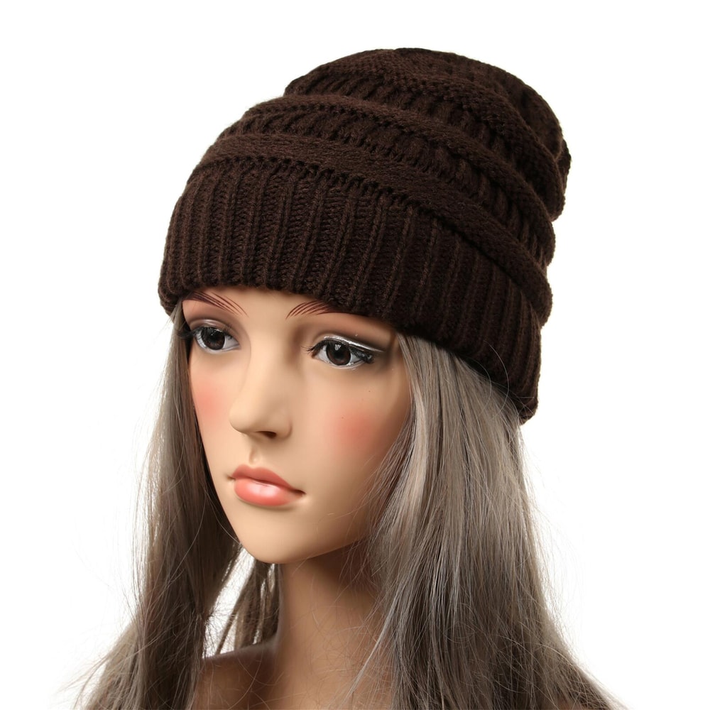 Warm Chunky Knit Beanie Hat For Women Soft Stretch Winter Cap 14