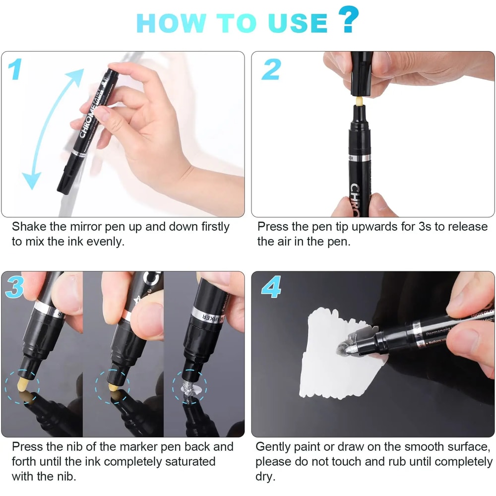 Chrome Reflective Marker Pens Mirror Paint Markers For Car Styling DIY Crafts 3