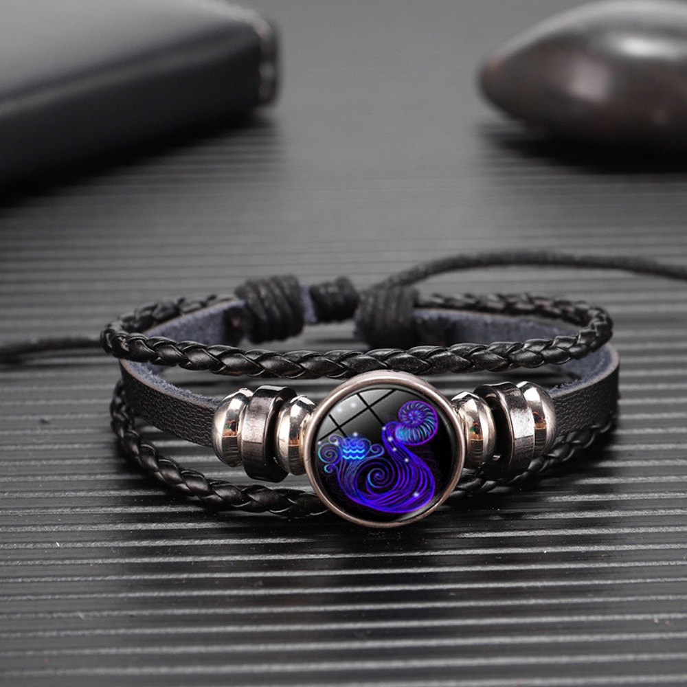 Zodiac Sign Glow Leather Bracelet Personalized Astrology Gift For Daily Style 5