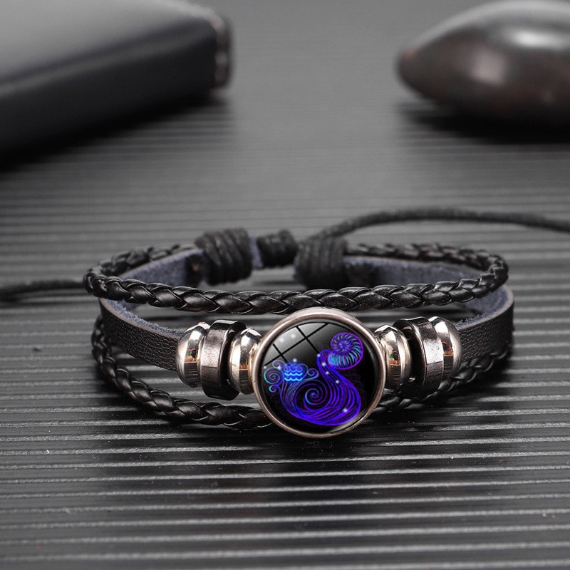 Zodiac Sign Glow Leather Bracelet Personalized Astrology Gift For Daily Style 5