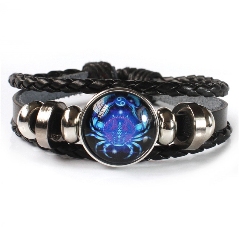 Zodiac Sign Glow Leather Bracelet Personalized Astrology Gift For Daily Style 12