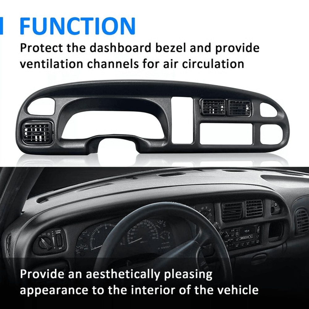 Black OEM Style Instrument Dash Bezel With Vents For 9802 Dodge Ram 5