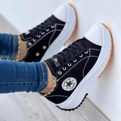 pattern womens canvas sneakers casual lace-up flat shoes