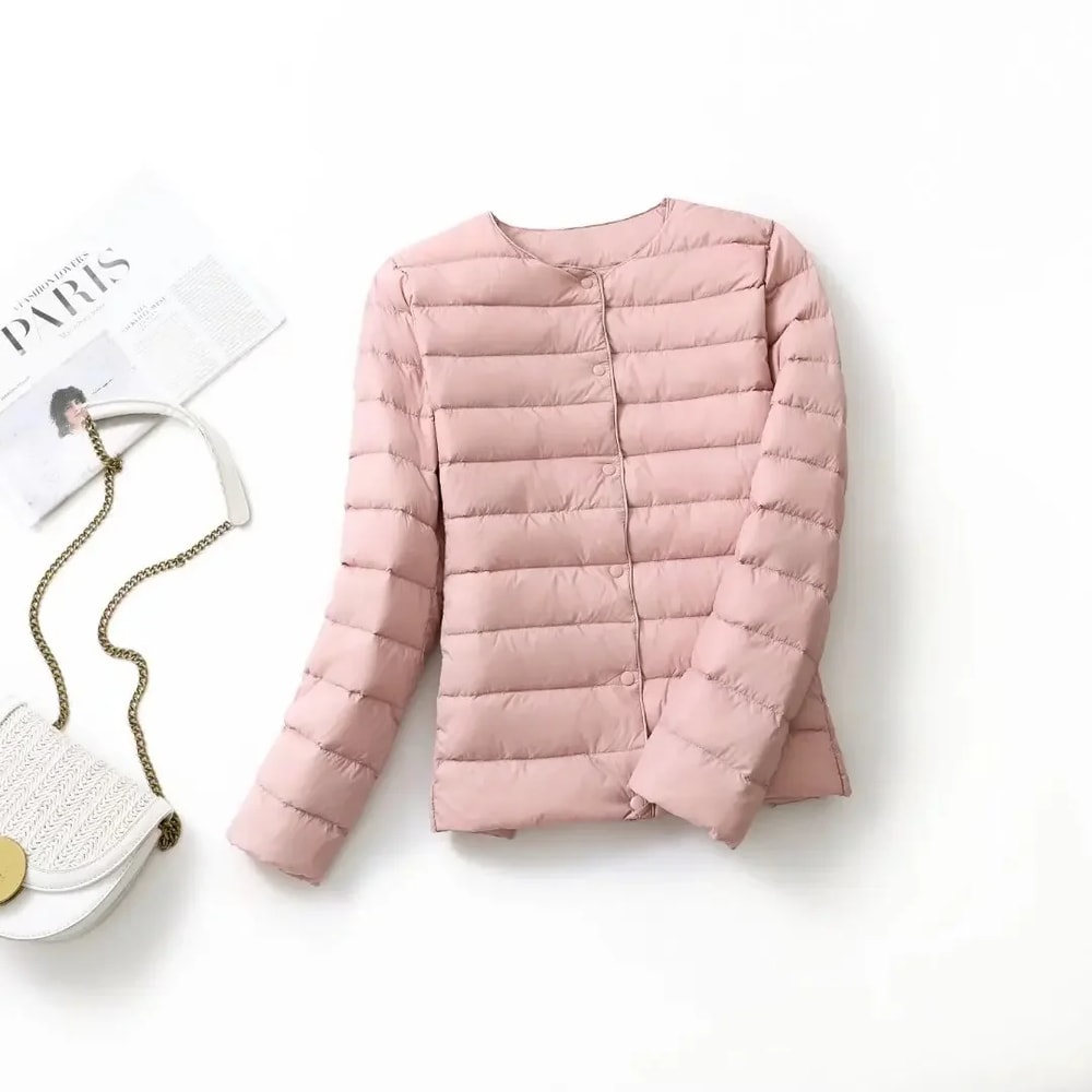 Ultra Lightweight Puffer Jacket For Women Slim Fit Packable White Duck Down Coat 0