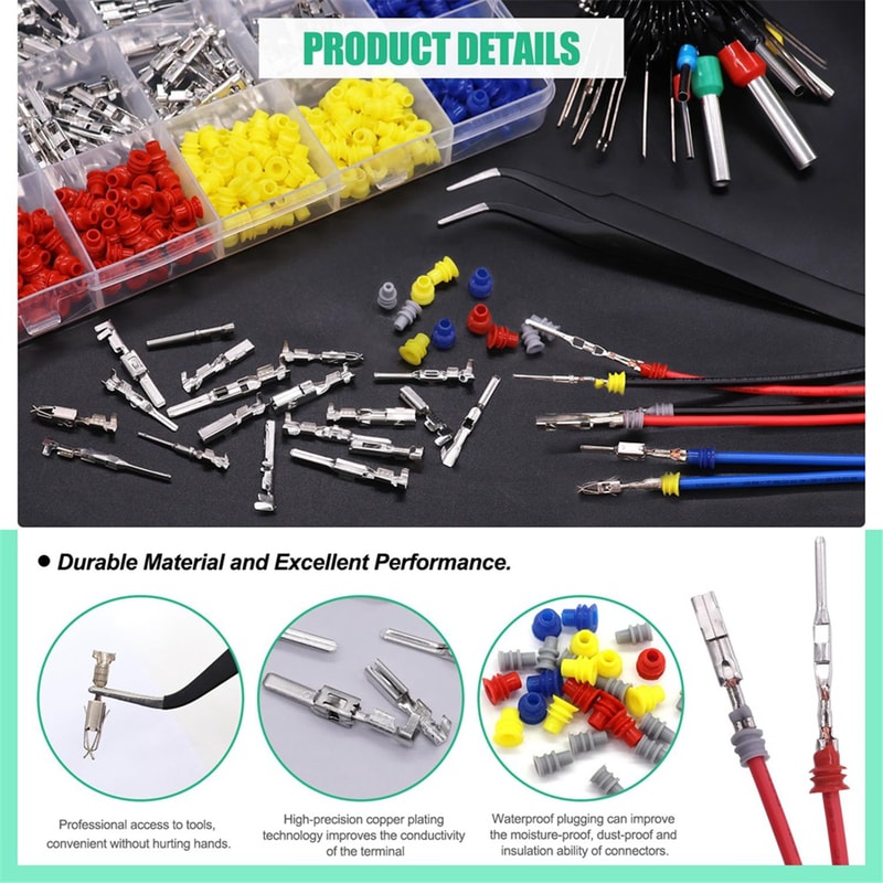 Automotive Connector Pins Kit with 420 Pins 300 Seals and Removal Tools