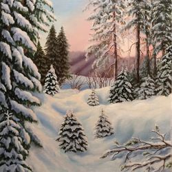 Winter landscape, oil painting, winter