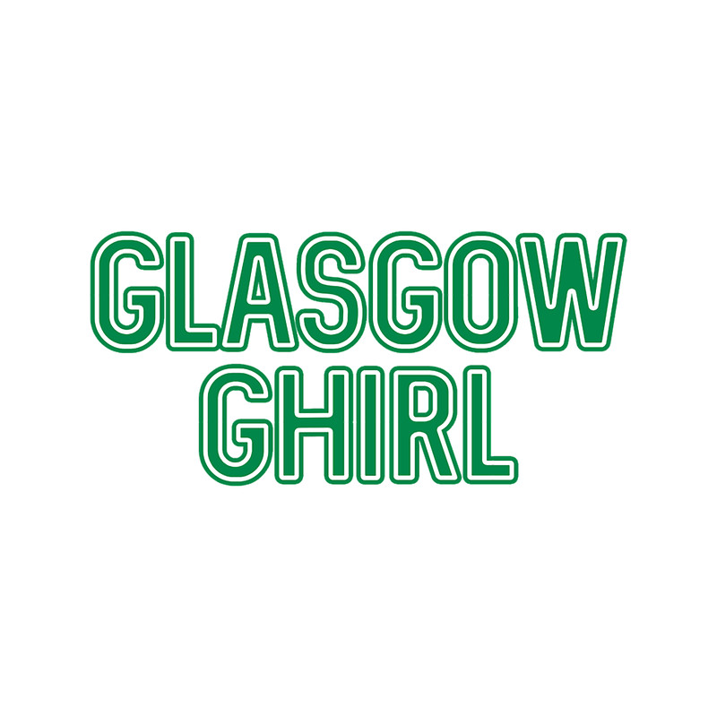 GLASGOW GHIRL, Glasgow Celtic Football Club Green and White Layered Text Design.png