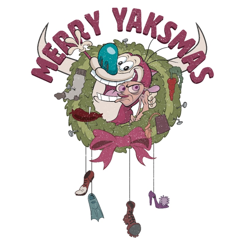 Ren and Stimpy Vintage Christmas Wreath Merry Yaksmas!.png
