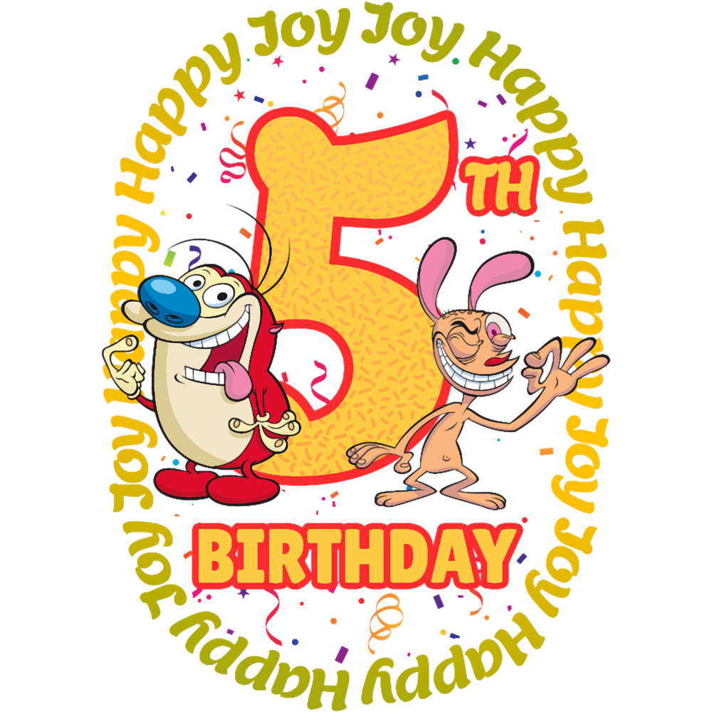 Ren and Stimpy Vintage Gold Happy Happy 5th Birthday.png