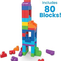 BLOKS Fisher-Price Toddler Block Toys, Big Building Bag with 80 Pieces and Storage Bag, Blue, Gift Ideas