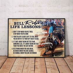 bull riding life lessons poster, bull riding sports, riders cowboy wall