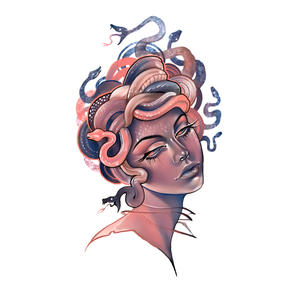 Coral and blue Medusa portrait.png