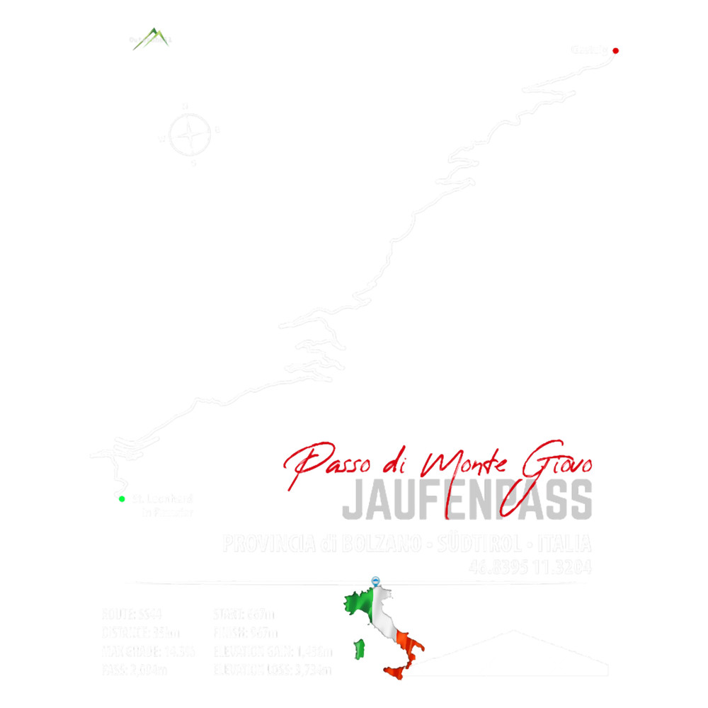 Passo di Monte Giovo Jaufenpass Italy Motorcycle Sports Car Trail Map Art Print Clas.png